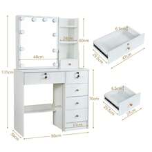 Favourite Gift White Dressing Table With Mirror Stool +6 Drawers Modern Bedroom Led Makeup Desk - White - View 4