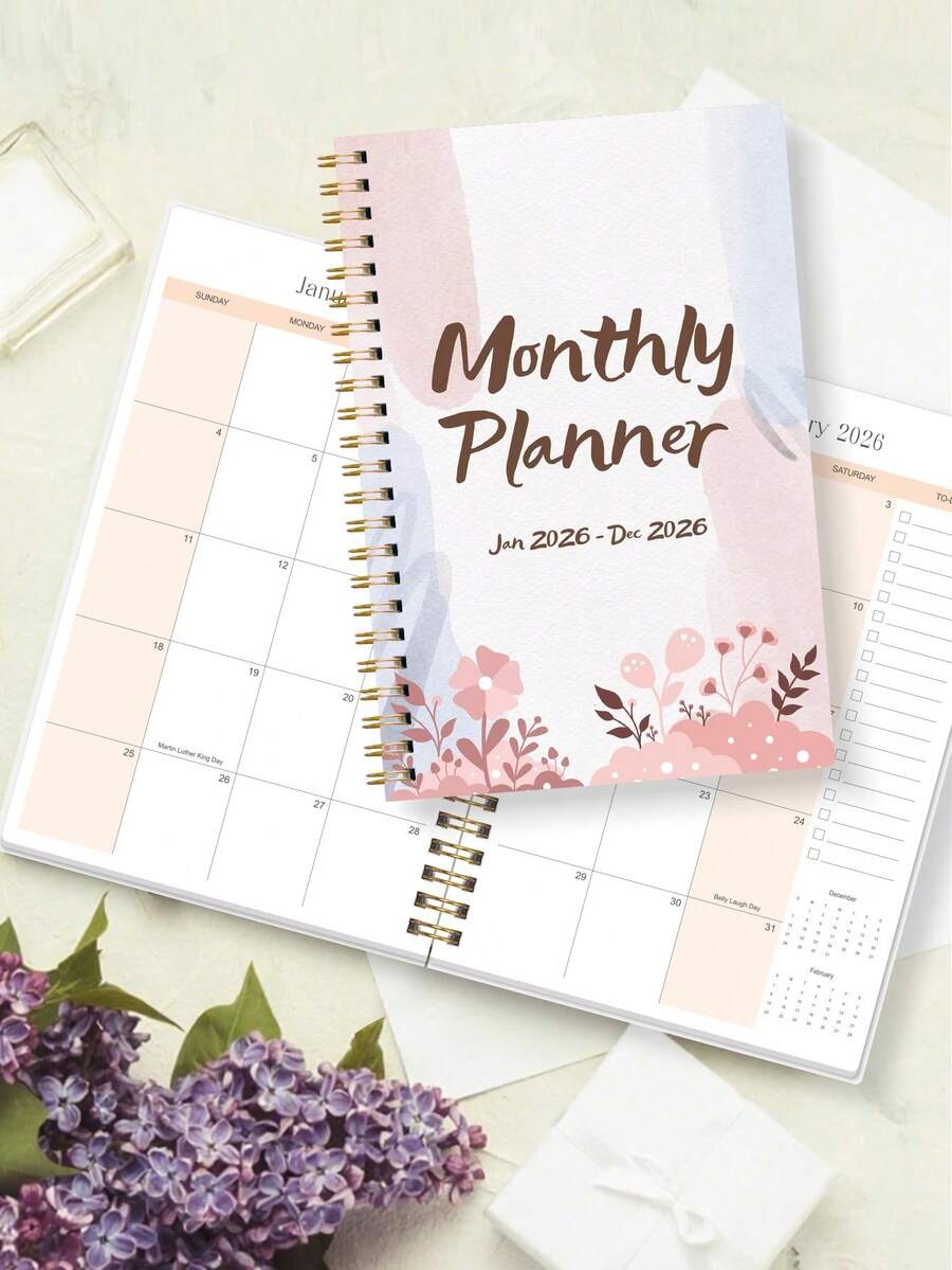 Trees 2026 Monthly Planner - 12 Months Spiral Bound Weekly Planner Notebook With Calendar Grid, Notes And Task List - Ideal For Goal Setting, Productivity And Daily Use - Suitable For Home, Office And School, Office Desk Accessories - Pink - View 1