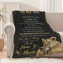 1pc - Mother's Heartfelt Message Envelope Blanket For Son​ Crafted With A Vintage Black Base, Accented By Golden Text And A Warm Design Of A Lioness Protecting Her Cub, This Blanket Is Infused With The Loving Warmth Of A Mother's Affection-An Earnest Gift From Mom To Son That Carries The Power Of Maternal Love.​