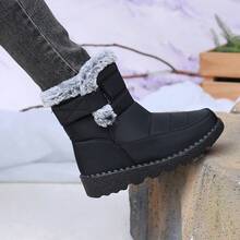 1 Paar Damen Outdoor Schneestiefel, wadenlang mit rundem Zehenbereich, flacher Absatz, Große Größen, wasserdicht, rutschfest, hochschaftig, kälteresistent, geeignet für Mittelalter, einfarbig