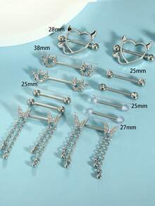 Set de 12 piezas de 14G Anillos para pezones de acero quirúrgico para mujeres con corazones de circonita y mariposas, un regalo ideal para San Valentín, Mamá, Madre, Día de la Madre - mezclar anillo de pezón - Ver 17