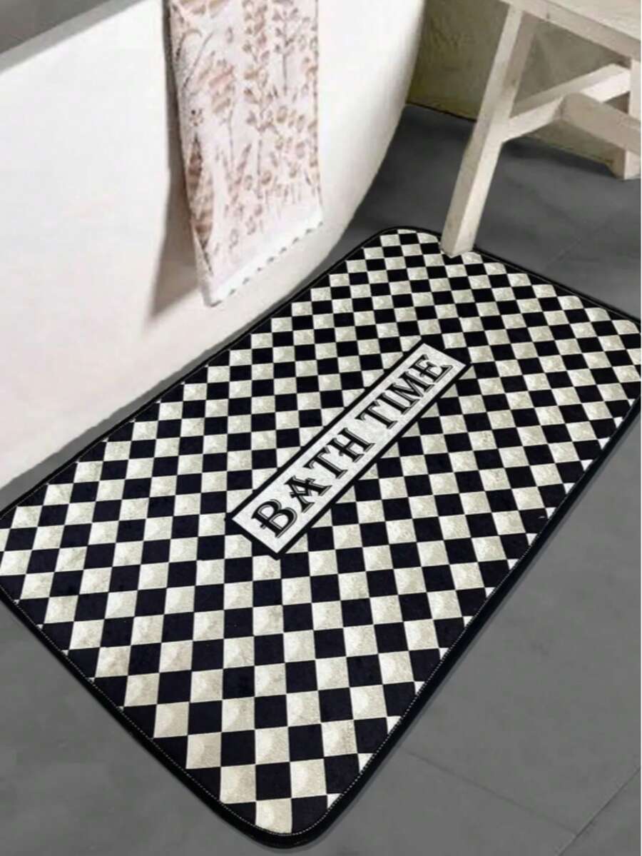 70x120 Cm Non-Slip Bathroom Mat – 100% Polyester | Soft, Absorbent & Quick Dry | Made In Turkey - Black and White - View 1
