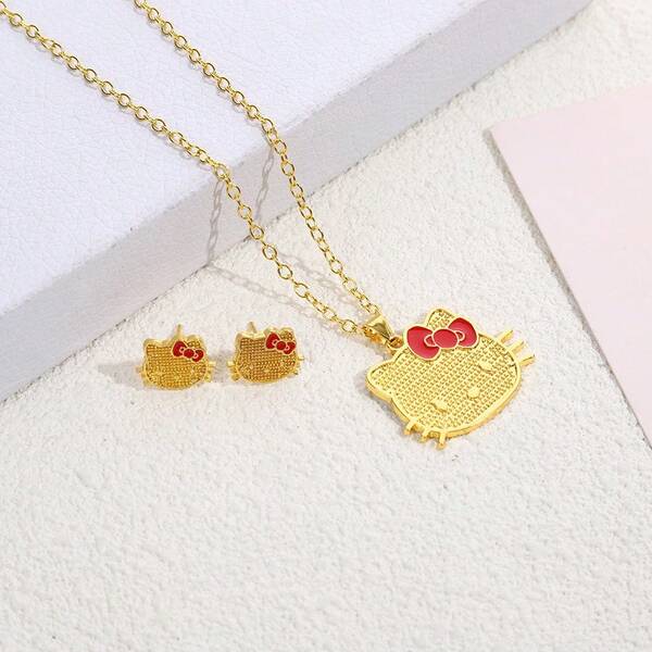 Sanrio 1pc/2pcs Cute Kitty, Melody Pendant Necklace, Kuromi Fashionable Sweet Animal Party Zinc Alloy Necklace Pendant