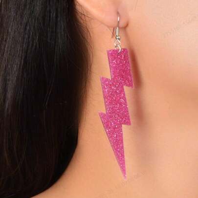 1pair Y2k Style Hotpink Acrylic Lightning Drop Earrings For Women Dating Jewelry
