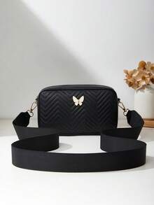 Fashionable Casual Girl's Crossbody Bag, With Detachable Woven Strap, Comfortable Texture, Wavy Pattern, Exquisite Decoration, Classic Design, Niche & Versatile - Black - View 4