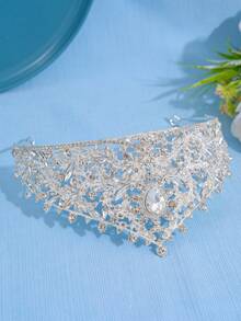 1pc Luxury Crystal Baroque Style Vintage Queen Crown, Elegant Sparkling Bridal Wedding Headpiece, Suitable For Princess Events, Parties, Performances