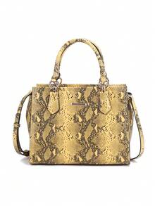 Stylish Crocodile Pattern Snake Pattern Embossed Women's Handbag - Versatile Crossbody & Handbag With Adjustable Strap, Zip Closure & Wrist Strap, Lightweight For Everyday Use, Fashionable Handbag | Detachable Strap - Yellow - View 8