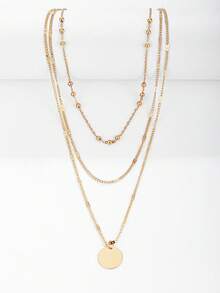 2pcs Elegant Gold Tone Multi-Layer Pendant Necklace Set, Fashionable Versatile Jewelry For Daily Wear, Party, Holiday Gift