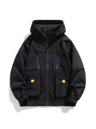 加大码男士拉链抽绳连帽长袖外套，休闲户外服饰，春秋季