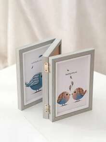 1 件创意三折木质相框，简约双面折叠相框支架，毕业、生日礼物，6 英寸 - 灰色 - 查看 4