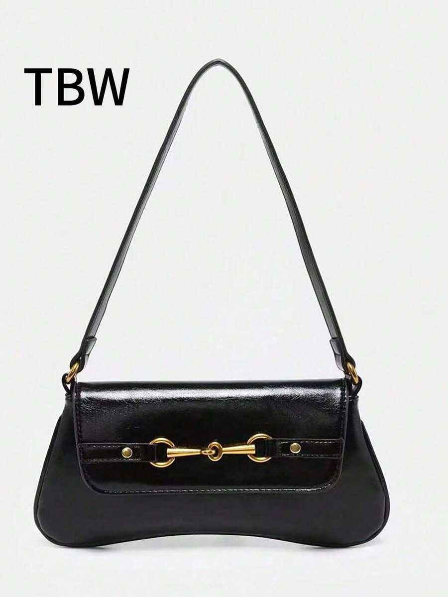 1pc Retro Multi-Ring Decor Shoulder Crossbody Bread Bag, Suitable For Dates, Street Wear, Parties And Other Occasions - Black - View 1
