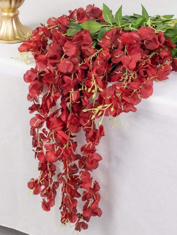 Sweet Home Deco 43 英寸丝绸紫藤人造花喷雾，人造紫藤藤蔓丝绸悬挂花环婚礼装饰，悬挂花茎，6 个分支，春季紫藤花，婚礼花（勃艮第酒红色） - 酒紅色 - 查看 8