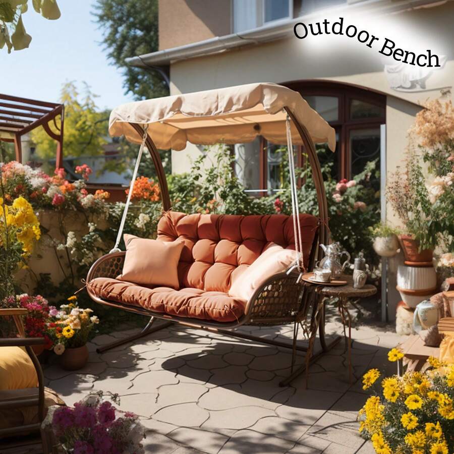 60x40 Inch Patio Furniture Cushions, 4 Inch Thick, Outdoor Patio Furniture Cushions With Straps And Backrest, Bench Cushions, Porch Swing Cushions For Backyard And Garden - 咖啡棕 - 查看 1