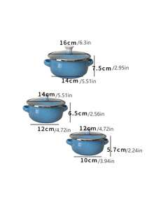 3件套搪瓷炊具套装，加厚双耳搪瓷烹饪锅，适用于燃气和电磁炉，包括带盖汤锅，搪瓷炖锅，搪瓷碗