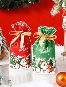 25 pièces Sacs cadeaux de fête de Noël, sacs à friandises de Noël, sacs cadeaux en plastique avec cordon coulissant, sacs à friandises de Joyeux Noël, pour fournitures d'emballage cadeaux de fête de Noël (9*6 pouces)