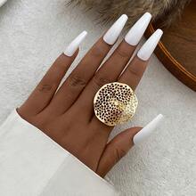 1pc Metal Material Faux Pearl Exaggerated Geometric Hollow Single Ring Ladies Daily Casual Wear