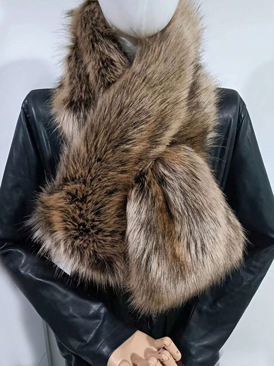 1pc Extra Thick Faux Leopard Print Scarf, Suitable For Fur Coats/Jackets, Warm European Fashion Show Style For Autumn/Winter - A - View 1