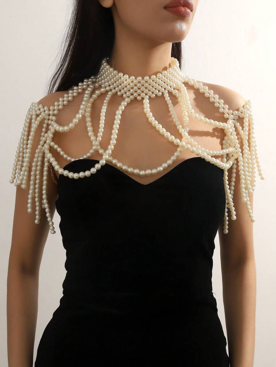 Vintage Palace Style Handmade Beaded Multi-Layer Simple Solid Color Design Moroccan Bridal Wedding Dress Maxi Necklace Accessory