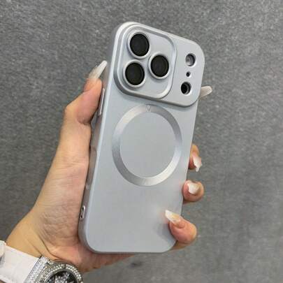 Ốp lưng điện thoại chống sốc, từ tính, màu bạc mờ, tích hợp bảo vệ ống kính, kiểu dáng thời trang, mềm mại, tương thích với iPhone 17 Pro Max 17 Pro 17 Air 17 16 15 14 Plus 13 12 11 Pro Max. Hỗ trợ sạc không dây. Quà tặng lò xo.