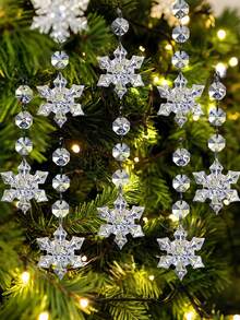 30pcs Crystal Snowflake Christmas Tree Decorations, Snowflake Crystal Pendant Decorations, Hanging Transparent Acrylic Snowflake Ornaments For Christmas Tree Indoor Home Decoration, Snowflake Star Winter Wonderland Party Supplies Christmas Decorations Room Decor, Winter Wonderland Chandelier Crystals Decorations Christmas Decorations Home Christmas Gifts Christmas Decor - Transparent - View 2