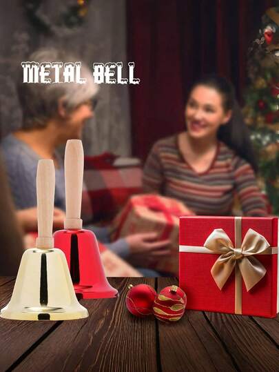 1pc Creative Wooden Christmas Hand Bell Santa Claus Attraction Attention School Wedding Birthday Party Musical Percussion Decoration Home Decor Christmas Decorations Room Decor Winter