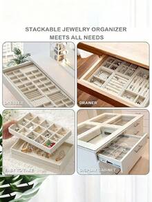 7 pièces Plateau de bijoux en velours beige - avec doublure intérieure douce - Plateau d'affichage rectangulaire multicouche, Présentoir de rangement de bijoux empilable en velours de couleur beige, Plateau de bijoux en matériau velours, Boîte de rangement de bureau rectangulaire à plusieurs compartiments, Empilable, Boîte de rangement de type tiroir pour boucles d'oreilles, bagues, colliers, bracelets et épingles