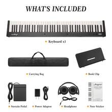 Piano de teclado de 88 teclas, piano eléctrico de tamaño completo para principiantes, piano eléctrico portátil con pedal de sostener, auriculares, bolso, Bluetooth, USB MIDI - Negro - Ver 7