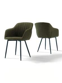 Whisen Contemporary Vertical-Stripe Upholstered Dining Chairs With Armrests & Metal Legs For Dining Room, Kitchen, Living Room - Set Of 2 / Set Of 4 / Set Of 6 - Grass Green