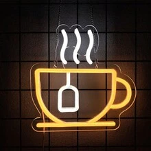 咖啡霓虹灯、咖啡杯 LED 标志、悬挂咖啡吧商业墙艺术标志霓虹灯、USB 供电明亮咖啡标志，适用于咖啡吧配件、咖啡馆、咖啡角、餐厅、节日、生日派对、家居装饰，易于安装。 - 多色光 - 查看 13