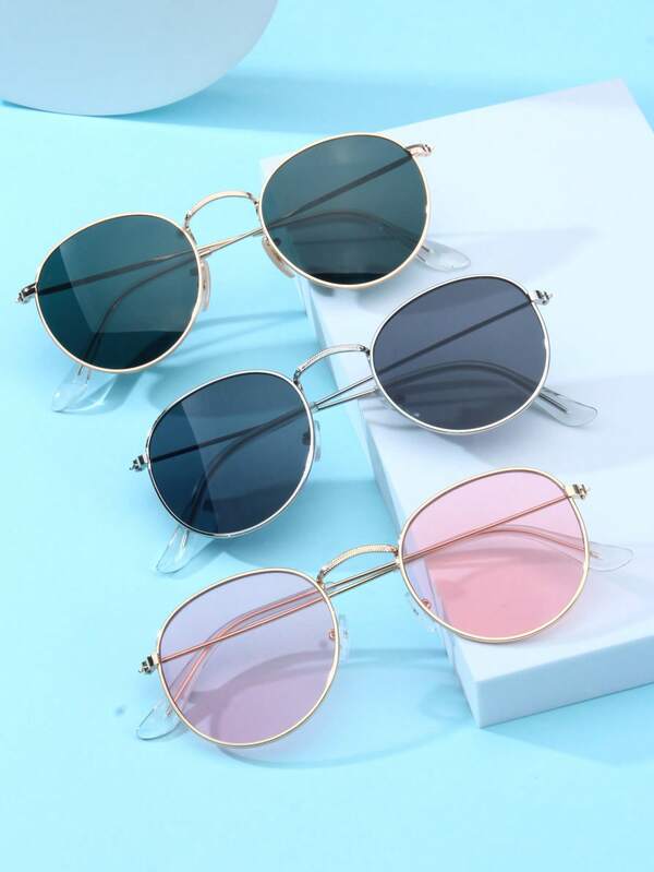 1 pieza Gafas de moda para niños con marco metálico redondo de alta calidad y estilo retro, adecuadas para adolescentes, para fiestas, viajes al aire libre, vacaciones en la playa, accesorios de fotografía y decoración diaria.