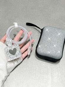 6pcs Flashing Heart-Shaped Cable Protector Set, Compatible With IPhone 13/14 Data Cable, Earphone Cable, 20W Charger, Protector Cable Organizer Electronic Organizer Storage Bag Waterproof Portable For Travel For Tech For Women For Men