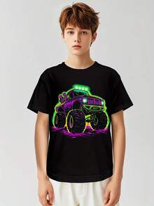 Cool Glowing Monster Truck Vintage Funny Aesthetic Graphic Kid T-Shirt Fashion Kid T Shirts Trending Tees Tops For Kid 3-13Y - 深棕色 - 查看 8