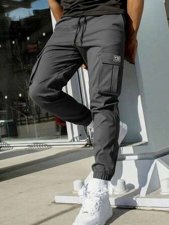 Men's Outdoor Sports Drawstring Pants, Casual Fashion Cargo Pants, Autumn/Winter