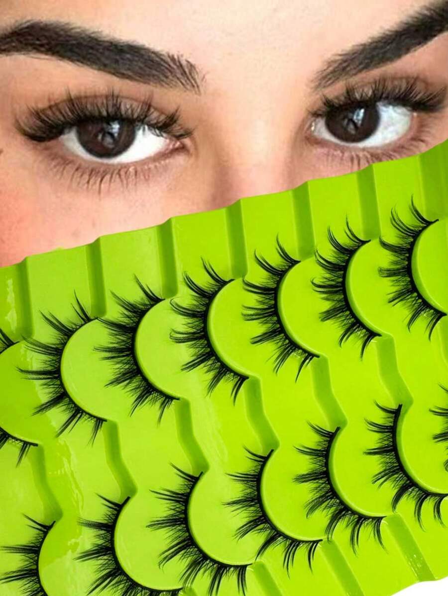 7 Pairs Fluffy Wispy Faux Mink Manga Lashes – Kawaii Date Night & Filming Cat Eye False Eyelashes Extension Kit Strip Lashes,Lashes,Eyelashes,Fake Lashes - Black - View 1