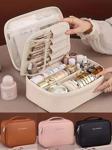 Multi-Layer Large Capacity Detachable Makeup Bag, Travel Cosmetic Organizer With Brush Storage, Universal Portable Beauty Essentials Pouch For Men And Women, Available In 4 ColorsLarge Capacity Detachable Makeup Bag - Travel Cosmetic Organizer With Brush Holder, Multiple Compartments & Mesh Pockets, Durable Portable Beauty Case For Men & Women, Alcohol-Free, Large Makeup Bag, Compact Design, Sturdy Construction, Organized Lifestyle,Makeup Pouch,Cosmetic Bag,Travel Essential,Large Capacity,Large Makeup Bag