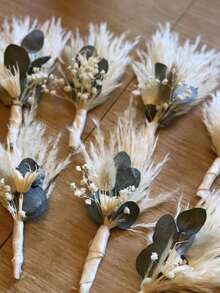 1/2/6/12pcs Mini Pink And Purple Dried Flower Arrangement , Bunny Tails | Pink Purple Dry Flower Bunch | Girls Bedroom - White Green 1 - View 4