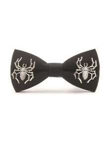 Personalized Men's Dark Goth Street Rock Halloween Spider Skull Decor Black Bow Tie