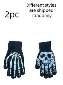 Skeleton Gloves Are Suitable For Halloween Role-Playing Parties And Daily Wear. They Are Ideal For Children's Winter Warmth, Luminous Halloween Costumes, Expression Accessories, Double Luminous Full-Finger Skeleton Gloves