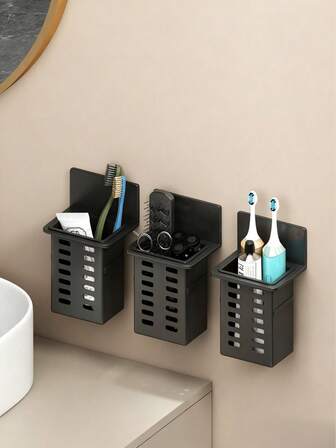 1/2pcs Plastic Household Wall Mounted Drainage Storage Rack, Toothbrush Holder, Cosmetics Storage Box, No Installation, Chopstick Holder, Pen Holder, Multifunctional Kitchen Basket