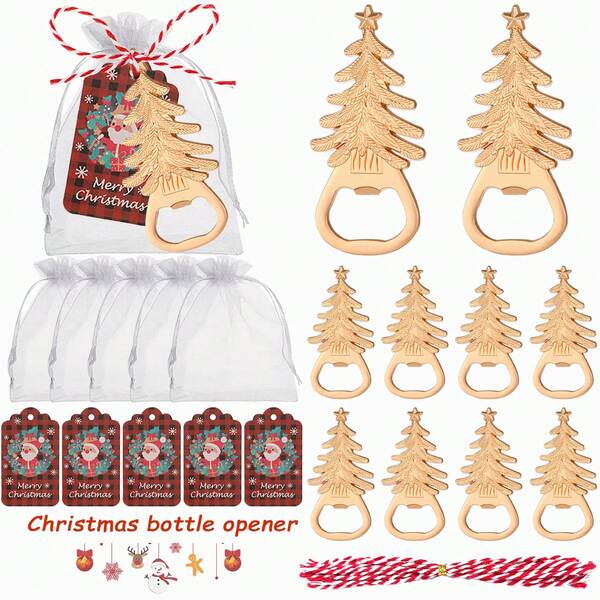 10 abridores de garrafas de Natal, com cartões de Natal, cordas, sacos de areia, 4 estilos: árvore de Natal, floco de neve, boneco de neve, carro de presente, decoração de Natal para casa, lembrancinhas de Natal, artigos para festa de Natal, utensílios para cozinha e bar, decorações de Natal, acessórios DIY