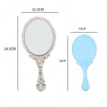 复古手持化妆镜 - 花卉蚀刻电镀梳妆镜，复古欧式图案便携式旅行镜，可放置于钱包或梳妆台上，玫瑰金INS风手镜，创意礼物，适合新娘、青少年和复古爱好者，是婚礼准备、卧室装饰的完美之选，也是母亲节和圣诞节的绝佳礼物，优雅手柄小巧化妆镜 - 多色 - 查看 5