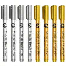 6 Piezas Marcador de pintura permanente impermeable, tinta suave de pincel dorado/plateado, para roca, taza, cerámica, vidrio, suministros de pintura DIY