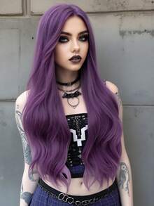 clouder Purple Extra Long Curly Wig 30 Inch Cosplay Wig Halloween Christmas Wig Elegant Soft Matte Hair Loose Curls Casual Outing Street Punk Wig Rock Wig Fluffy Natural Cool Girl Synthetic Heat-Resistant Fiber Wig Suitable For Women Daily Party Wig Music Festival Wig Avant-Garde College Style Wig Modern Fashion Gothic Wig - 紫色 - 查看 2