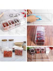 4 件套亚克力调味品架多功能收纳架，包含勺子和收纳架 - 白色 - 查看 3