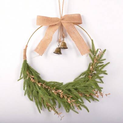 Guirlanda de Natal artificial em forma de anel de metal para decoração de parede, com pinheiro artificial da Ilha Norfolk, ideal para porta de entrada, varanda, lareira, janelas e portas. Decoração natalina para casa, quarto e ambiente. Decoração de inverno.