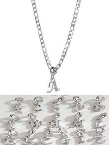 1pc Fashion Personalized Noble Style 26 Letter Zirconia Stainless Steel Necklace - Silver - View 2