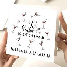 1pc Funny Christmas Card (With Envelope) - "Time To Get Drunk" Humorous Card, Playful Holiday Greeting, For Sisters, Friends And Family, Holiday Joke Card - Multicolor - View 3