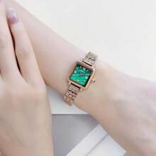 Reloj de mujer de concha cuadrada, verde esmeralda