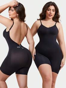 1pc Women's Backless Breathable Shapewear Bodysuit With Tummy Control And Adjustable Straps, Suitable For Layering - Black - View 3