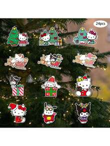 12 Stücke - 24 Stücke Sanrio Kuromi Weihnachtsbaum Holz Christbaumschmuck, Zimt Hund Set, Weihnachtsparty Dekoration, Feiertags Dekorationen, Geschenk für Frauen, Geburtstag